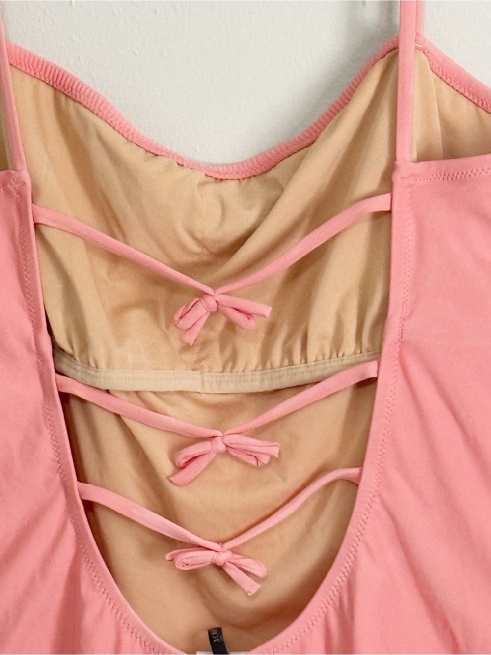 J CREW Women’s Coral Pink BABY BOW BACK One Piece Swimsuit Strappy Lined Size 12